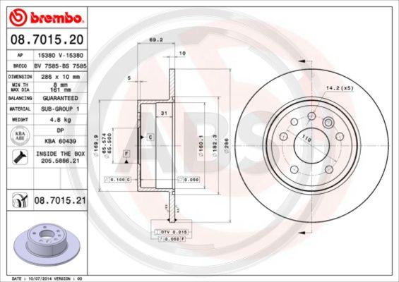 A.B.S. 08.7015.21 - Гальмівний диск autozip.com.ua