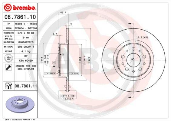 A.B.S. 08.7861.11 - Гальмівний диск autozip.com.ua