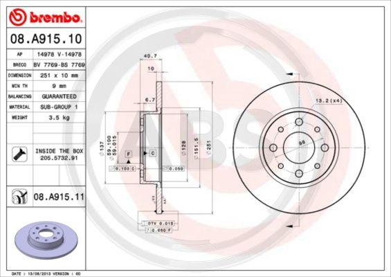 A.B.S. 08.A915.11 - Гальмівний диск autozip.com.ua