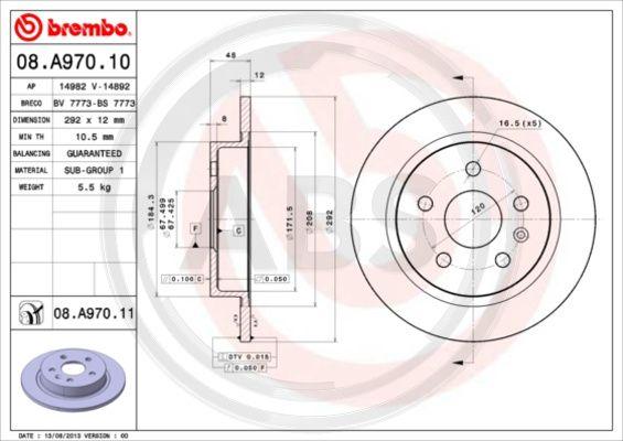 A.B.S. 08.A970.11 - Гальмівний диск autozip.com.ua