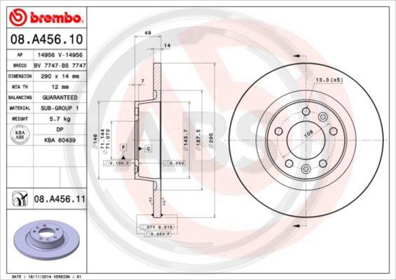 A.B.S. 08.A456.11 - Гальмівний диск autozip.com.ua