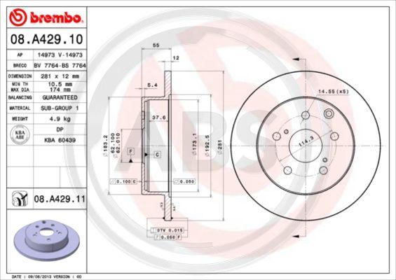 A.B.S. 08.A429.10 - Гальмівний диск autozip.com.ua