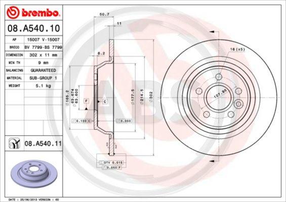 A.B.S. 08.A540.10 - Гальмівний диск autozip.com.ua