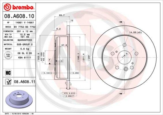 A.B.S. 08.A608.11 - Гальмівний диск autozip.com.ua