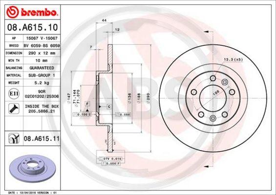 A.B.S. 08.A615.11 - Гальмівний диск autozip.com.ua