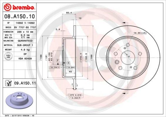 A.B.S. 08.A150.11 - Гальмівний диск autozip.com.ua