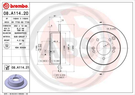 A.B.S. 08.A114.21 - Гальмівний диск autozip.com.ua