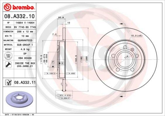 A.B.S. 08.A332.11 - Гальмівний диск autozip.com.ua