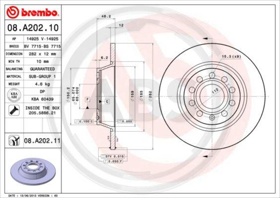 A.B.S. 08.A202.11 - Гальмівний диск autozip.com.ua