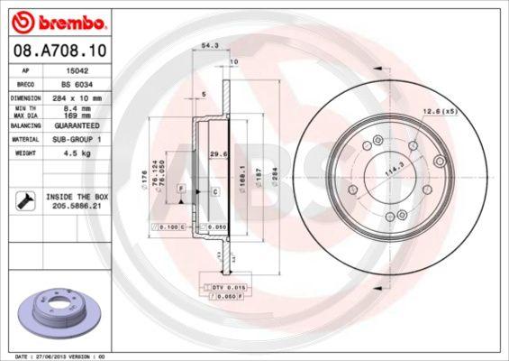 A.B.S. 08.A708.10 - Гальмівний диск autozip.com.ua