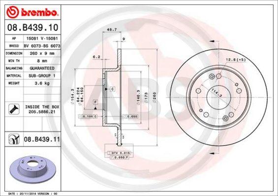 A.B.S. 08.B439.11 - Гальмівний диск autozip.com.ua