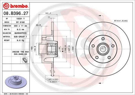 A.B.S. 08.B396.27 - Гальмівний диск autozip.com.ua