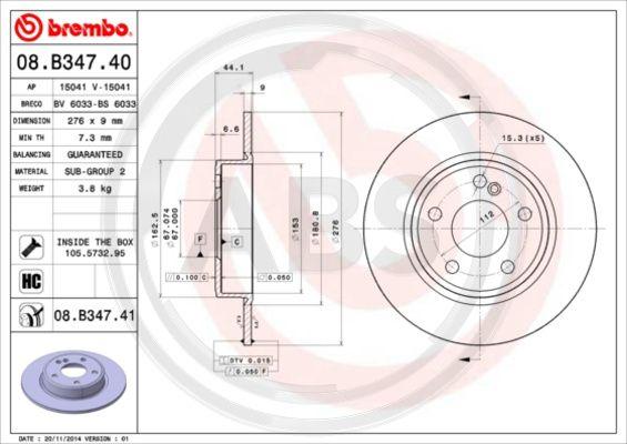 A.B.S. 08.B347.40 - Гальмівний диск autozip.com.ua