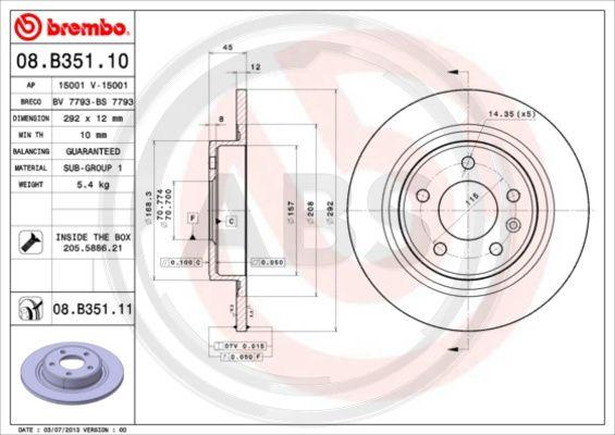 A.B.S. 08.B351.11 - Гальмівний диск autozip.com.ua