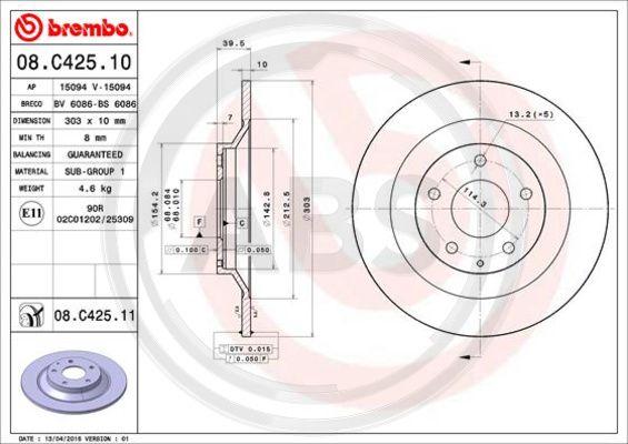 A.B.S. 08.C425.11 - Гальмівний диск autozip.com.ua