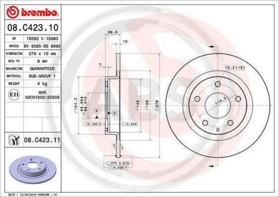 A.B.S. 08.C423.11 - Гальмівний диск autozip.com.ua