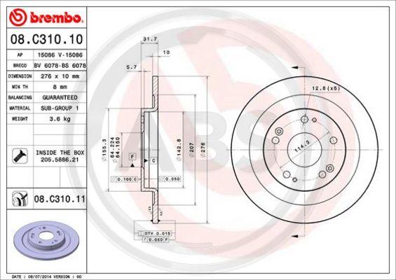 A.B.S. 08.C310.11 - Гальмівний диск autozip.com.ua