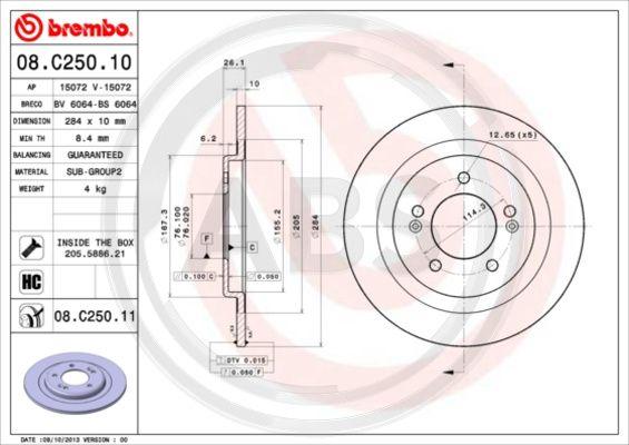 A.B.S. 08.C250.11 - Гальмівний диск autozip.com.ua