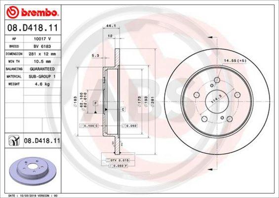 A.B.S. 08.D418.11 - Гальмівний диск autozip.com.ua