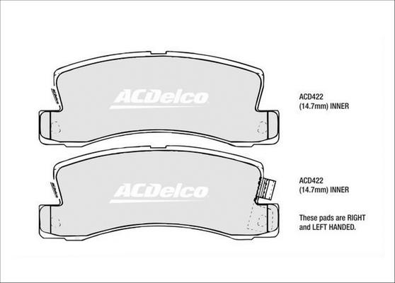 ACDelco ACD422 - Гальмівні колодки, дискові гальма autozip.com.ua