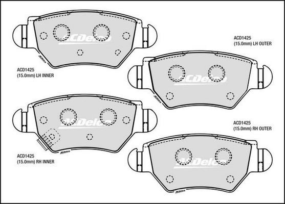 ACDelco ACD1425 - Гальмівні колодки, дискові гальма autozip.com.ua