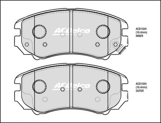 ACDelco ACD1504 - Гальмівні колодки, дискові гальма autozip.com.ua