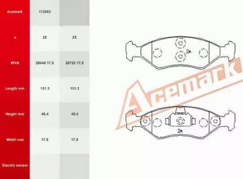 Acemark 112563 - Гальмівні колодки, дискові гальма autozip.com.ua