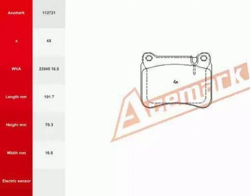 Acemark 112721 - Гальмівні колодки, дискові гальма autozip.com.ua