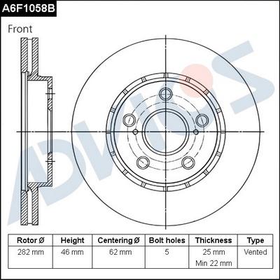 ADVICS A6F1058B - Гальмівний диск autozip.com.ua