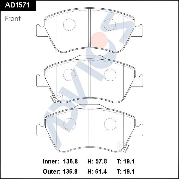 ADVICS AD1571 - Гальмівні колодки, дискові гальма autozip.com.ua