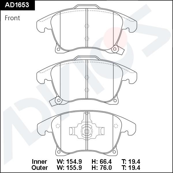 ADVICS AD1653 - Гальмівні колодки, дискові гальма autozip.com.ua