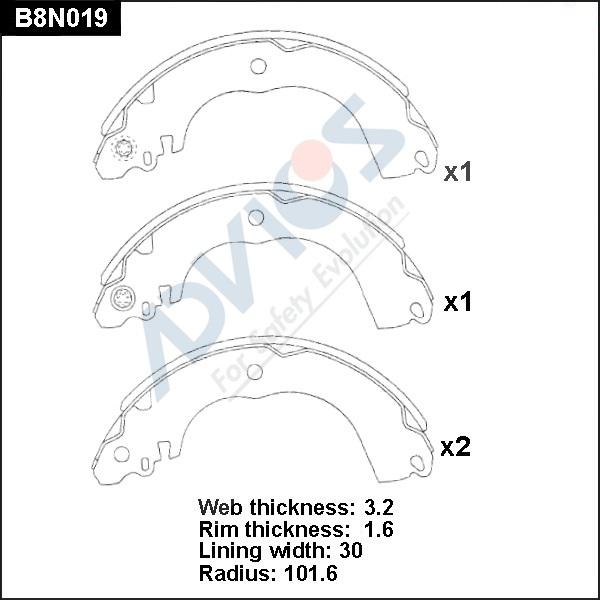 ADVICS B8N019 - Комплект гальм, барабанний механізм autozip.com.ua