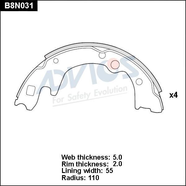 ADVICS B8N031 - Комплект гальм, барабанний механізм autozip.com.ua
