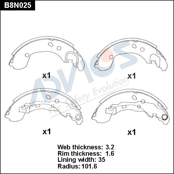 ADVICS B8N025 - Комплект гальм, барабанний механізм autozip.com.ua