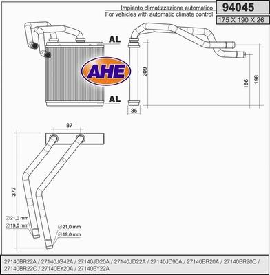 AHE 94045 - Теплообмінник, опалення салону autozip.com.ua
