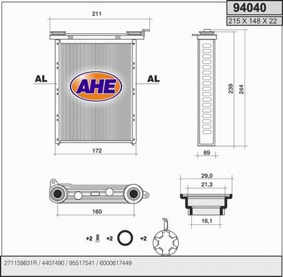 AHE 94040 - Теплообмінник, опалення салону autozip.com.ua