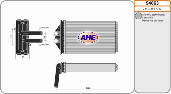 AHE 94063 - Теплообмінник, опалення салону autozip.com.ua