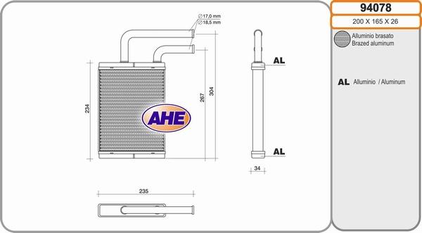 AHE 94078 - Теплообмінник, опалення салону autozip.com.ua