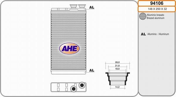 AHE 94106 - Теплообмінник, опалення салону autozip.com.ua