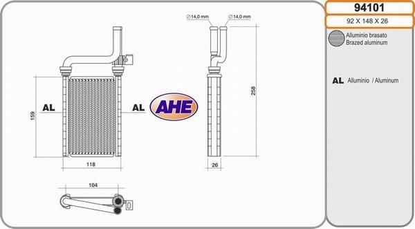 AHE 94101 - Теплообмінник, опалення салону autozip.com.ua