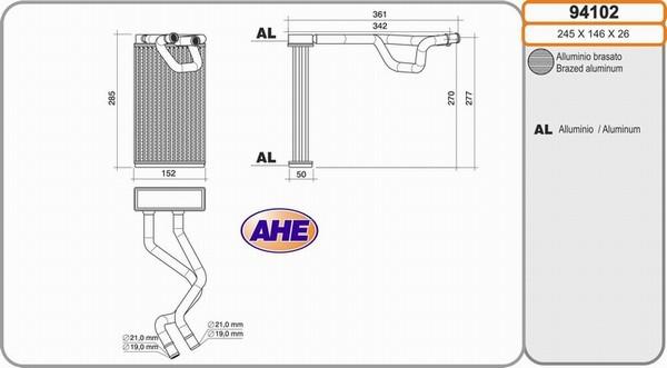 AHE 94102 - Теплообмінник, опалення салону autozip.com.ua
