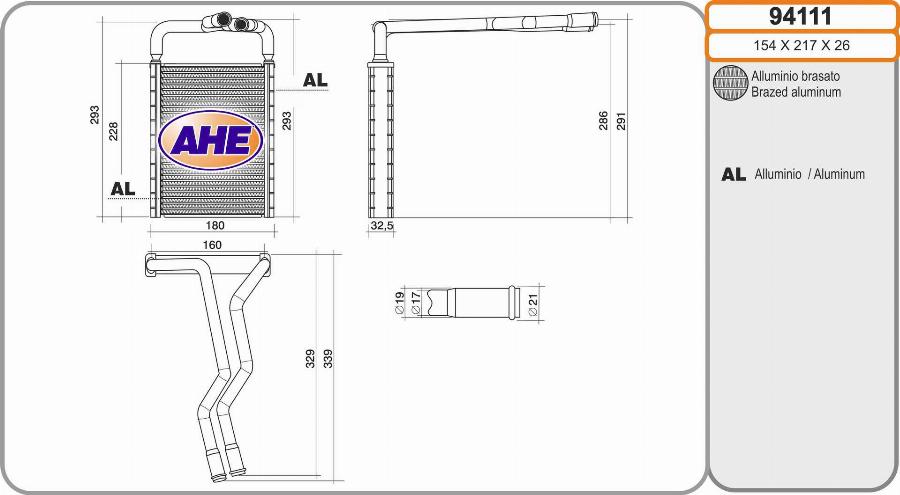 AHE 94111 - Теплообмінник, опалення салону autozip.com.ua