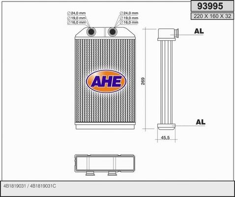 AHE 93995 - Теплообмінник, опалення салону autozip.com.ua