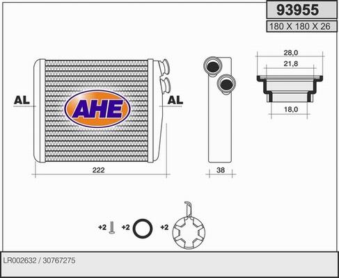 AHE 93955 - Теплообмінник, опалення салону autozip.com.ua