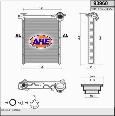 AHE 93960 - Теплообмінник, опалення салону autozip.com.ua