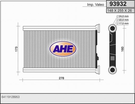 AHE 93932 - Теплообмінник, опалення салону autozip.com.ua
