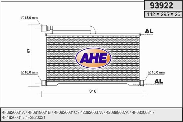 AHE 93922 - Теплообмінник, опалення салону autozip.com.ua