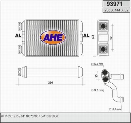 AHE 93971 - Теплообмінник, опалення салону autozip.com.ua