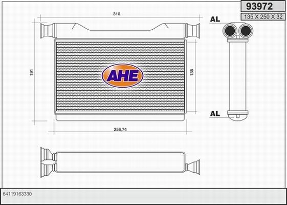 AHE 93972 - Теплообмінник, опалення салону autozip.com.ua