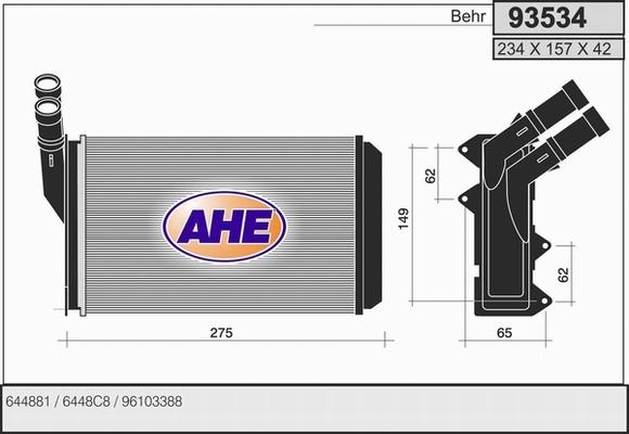 AHE 93534 - Теплообмінник, опалення салону autozip.com.ua
